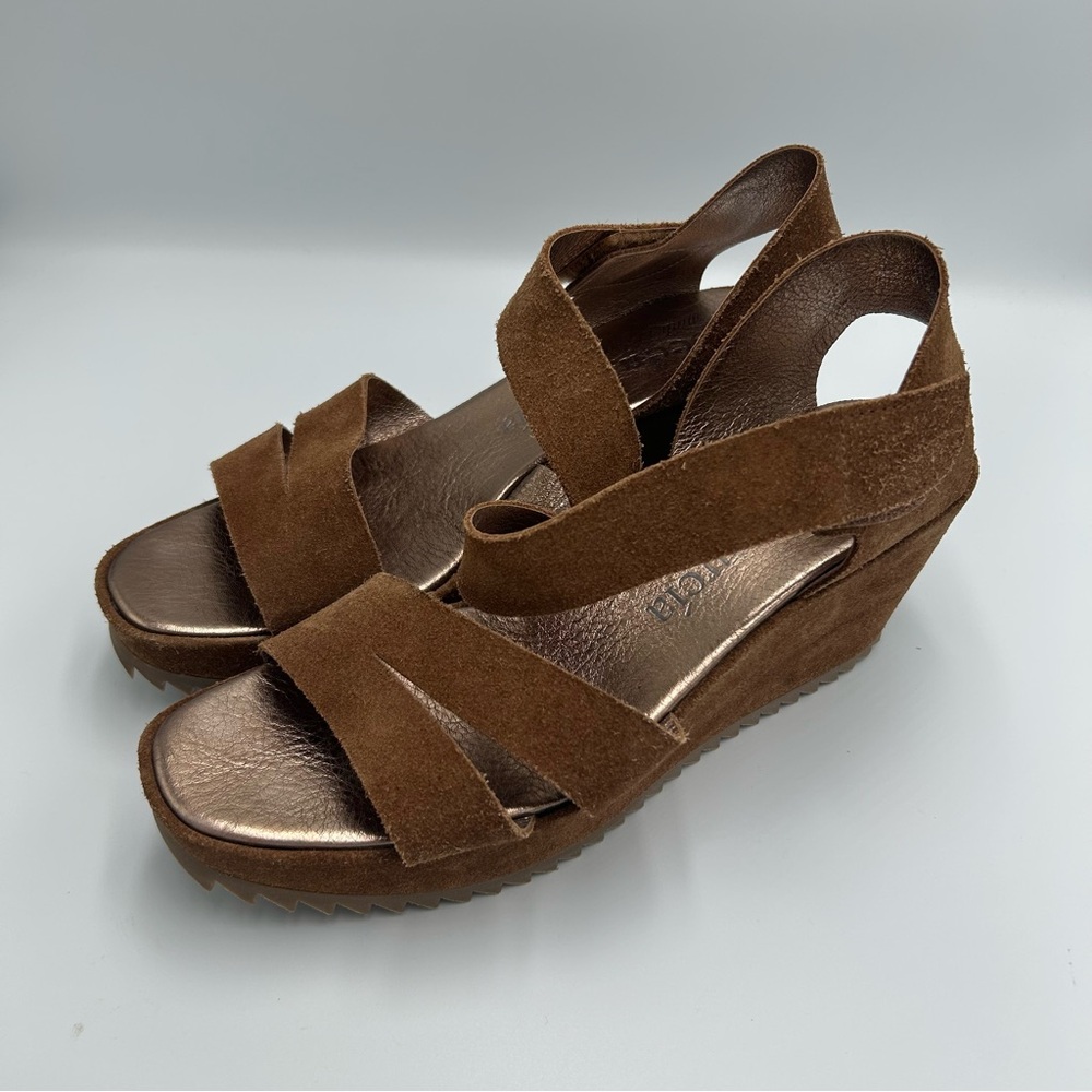 Pedro Garcia Frigg Platform Wedge Sandals Suede Size 41 Brown Made In Spain